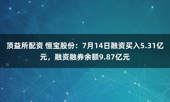 顶益所配资 恒宝股份：7月14日融资买入5.31亿元，融资融券余额9.87亿元